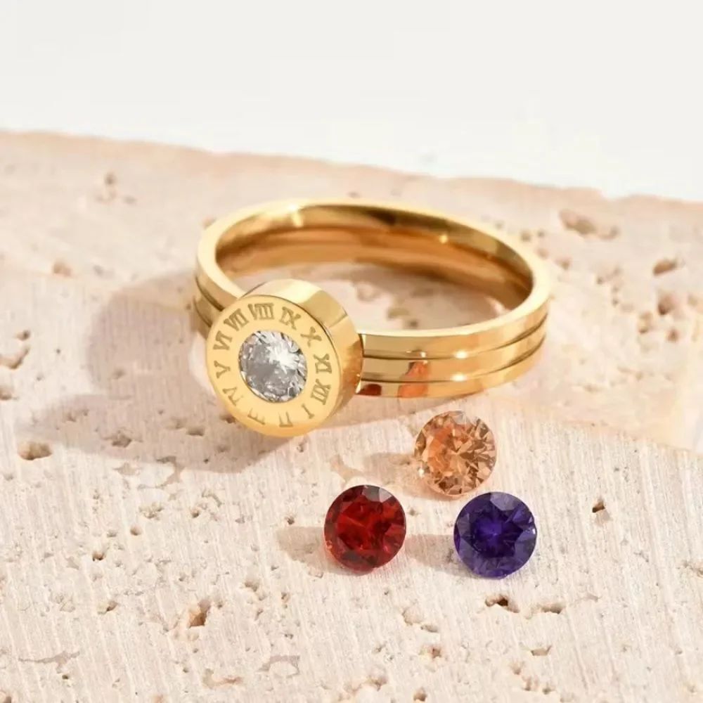 ✨🆕✨ Stunning 18K Gold Plated Over Titanium Numeral Zircon Interchangeable Ring✨